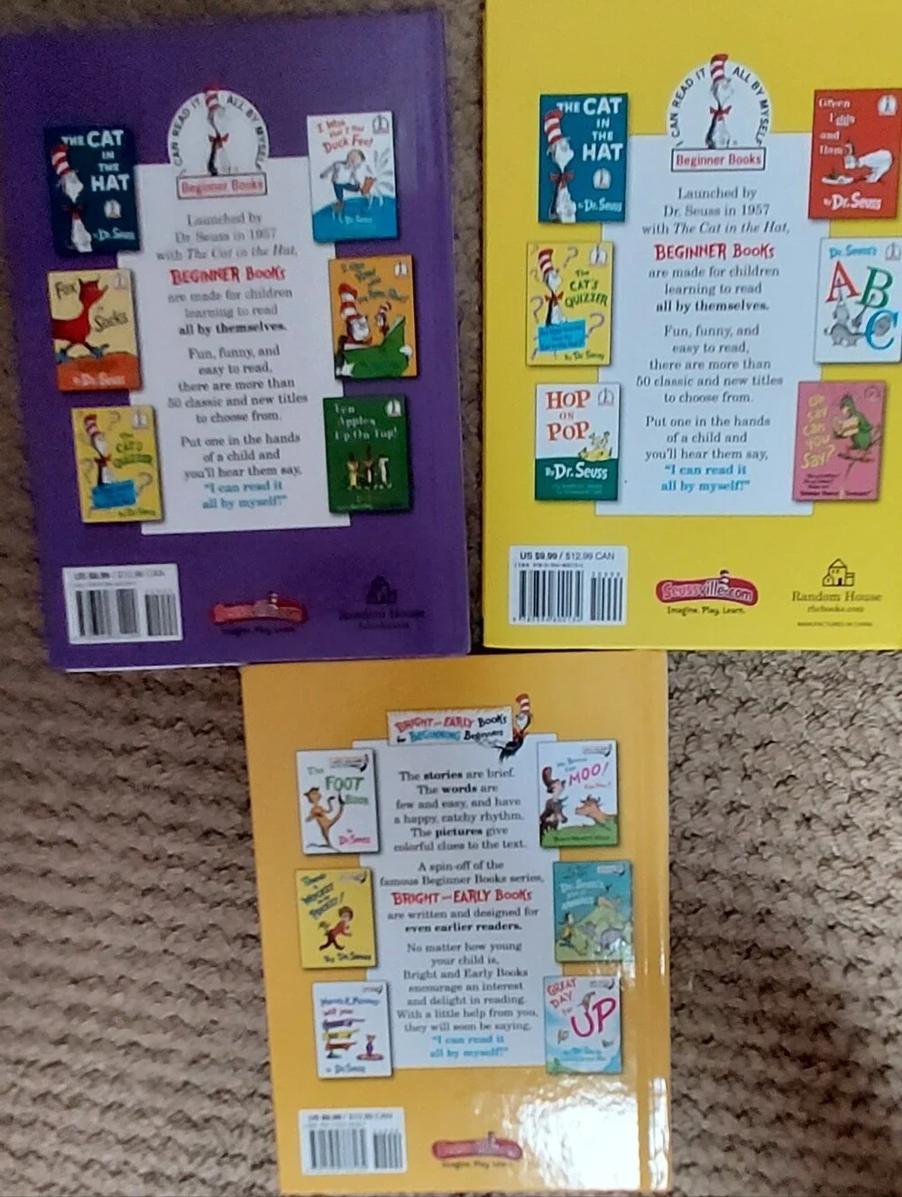 Dr Seuss I Can Read Beginner Childrens Books Hardcover Lot of 3 One Fish 60th